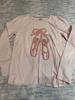 NWOT Mini Boden Pink Ballet Slippers Applique Tee 11-12Y